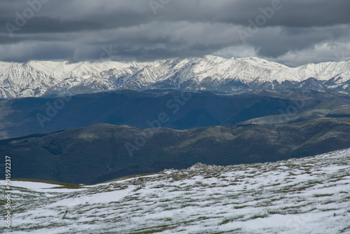 Panoramic view of Monti della Laga covered by snow in Abruzzo region, Italy photo