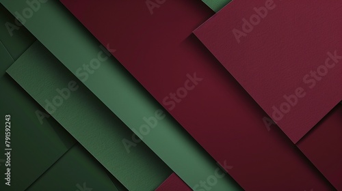 Abstract maroon and green color paper geometry composition background.