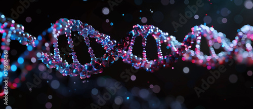 Digital illustration of a DNA double helix glowing with active bio-luminescent highlights, representing genetic research and biotech advancements.