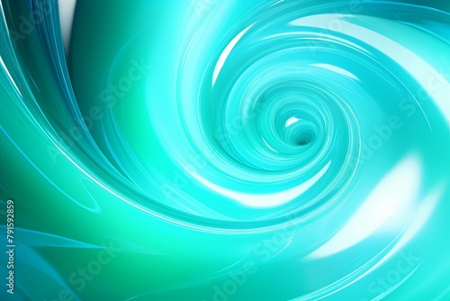 Turquoise abstract background with spiral. Background of futuristic swirls in the style of holographic. Shiny, glossy 3D rendering