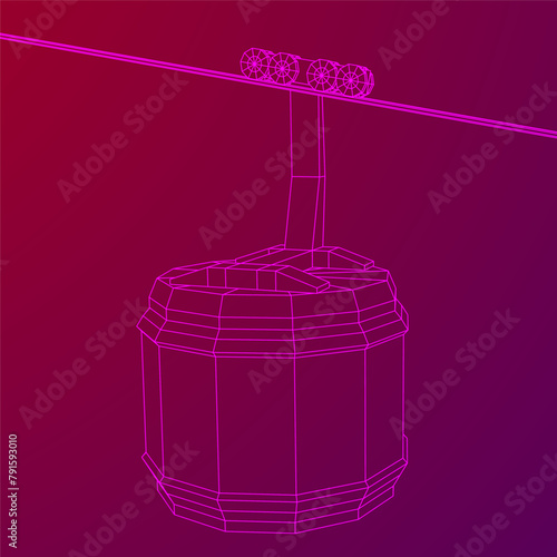 Cable car cabin gondola. Funicular simple cableway concept. Wireframe low poly mesh vector illustration