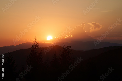 Mountain landscape at Foce Carpinelli, Tuscany, Italy. Sunset