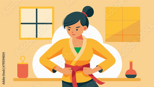 As she ties her belt before a class a woman reflects on the discipline and mental fortitude she has gained through martial arts which has