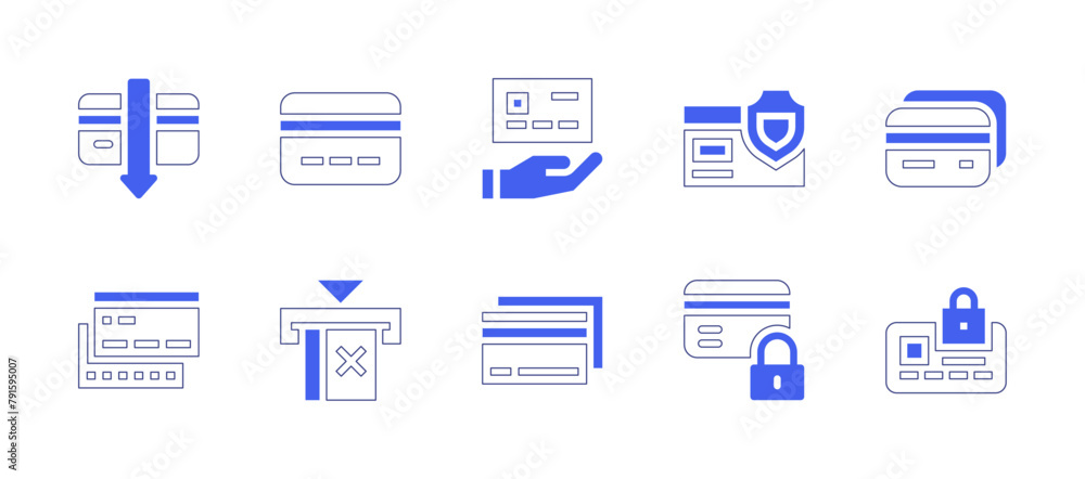 Credit card icon set. Duotone style line stroke and bold. Vector illustration. Containing credit card, no credit card.