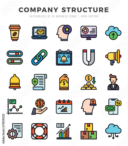 Simple Set of Company Structure Related Vector Lineal Color Icons.