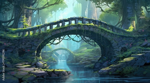 Mystical Forest Bridge in Sunlit Glade