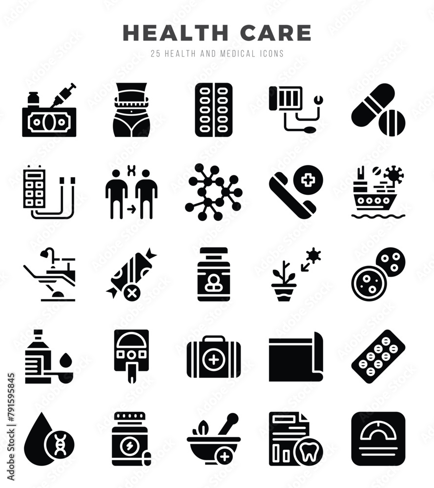 Set of HEALTH CARE icons. Vector Illustration.
