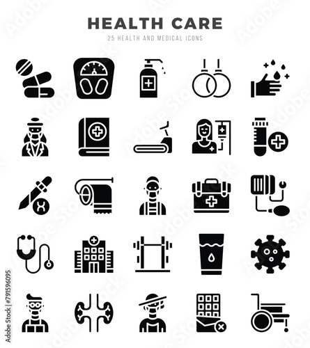 Set of HEALTH CARE Icons. Simple line art style icons pack.for website and mobile site and apps.