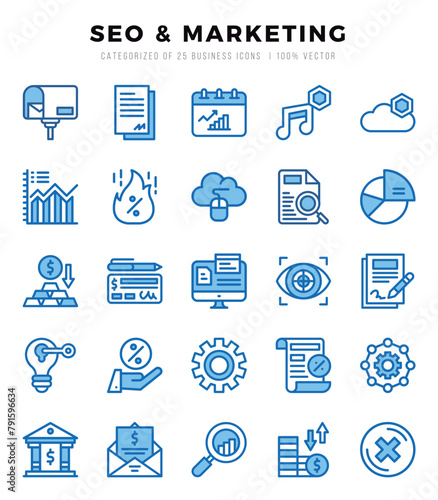 Vector SEO & Marketing types icon set in Two Color style. vector illustration.