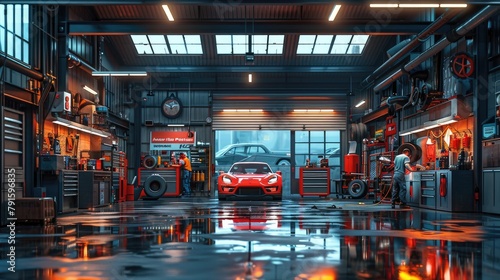 Car service and repair. Auto workshop interior