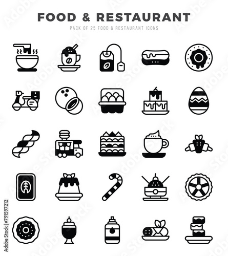 Simple Set of Food and Restaurant Related Vector Lineal Filled Icons.