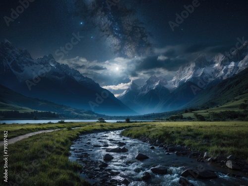 Mountain background with a starry sky