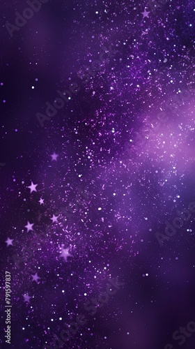 Violet glitter texture background with dark shadows, glowing stars, and subtle sparkles with copy space for photo text or product, blank empty copyspace