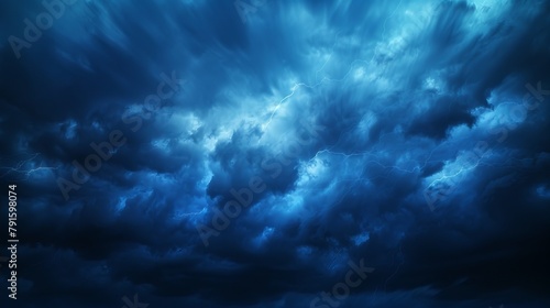 A composite image shows a blurred blue sky, a stormy sky with dark clouds at night, and lightning, emphasizing the theme of weather forecasting © Orxan