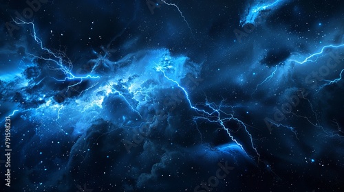 A flash of lightning during a thunderstorm over the night sky illustrates the theme of weather-related cataclysms photo
