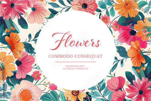 Vector watercolor banner with beautiful flowers framed
