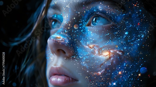 Celestial Beauty: A portrait of the universe reflected in a woman's face