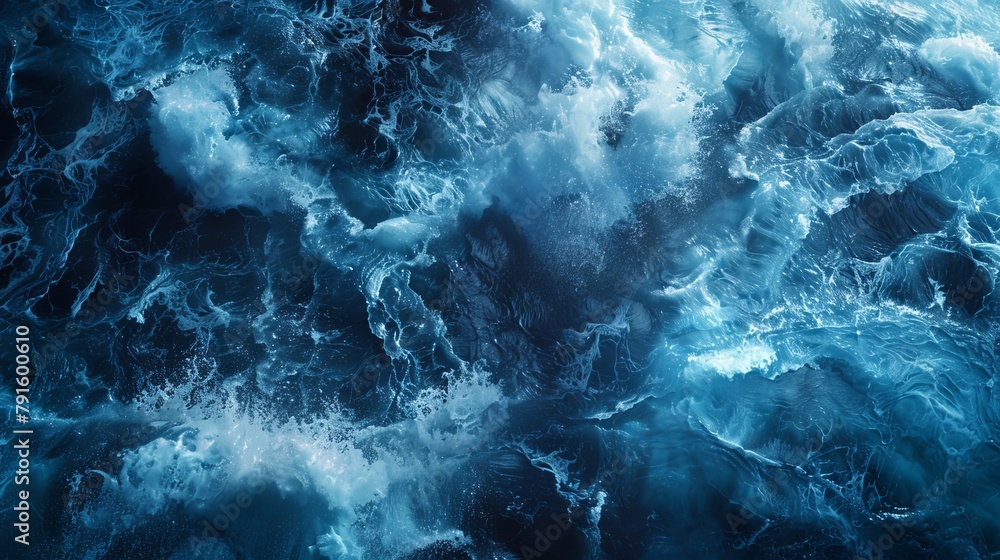 Creative concept of powerful water, strong high powerful wave of blue color. Refracting water. Isolated water power landscape. - obrazy, fototapety, plakaty 