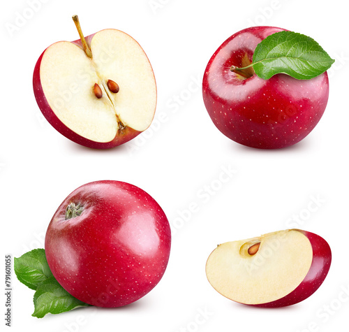 Red apple collection isolated on white background. Fresh apple leaf. Clipping path apple. Red apple macro studio photo © Maks Narodenko