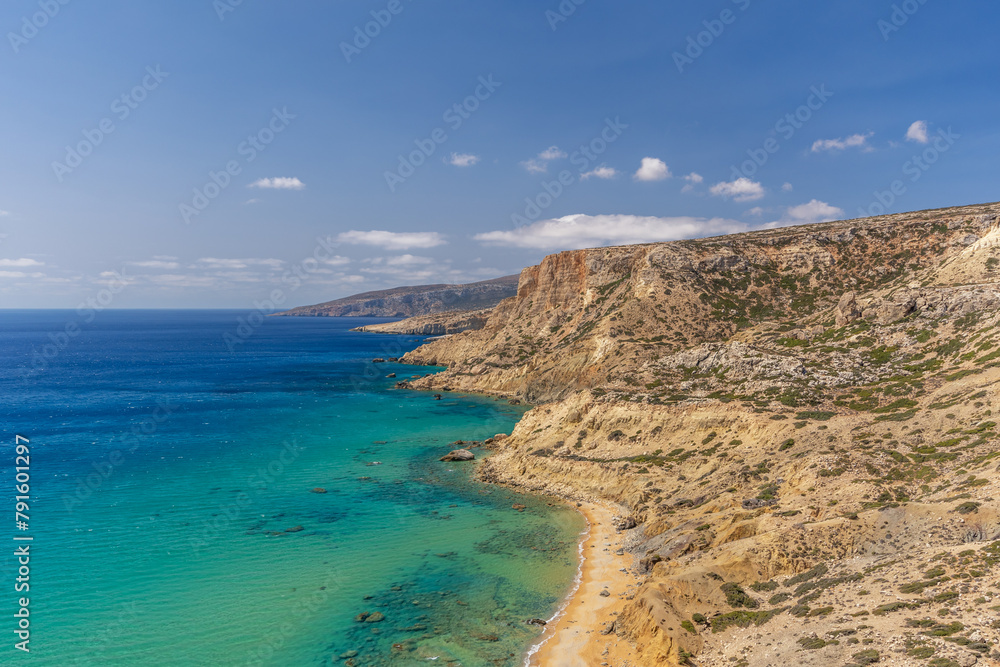 Top view of beautiful cliffs with blue sea. Summer background.