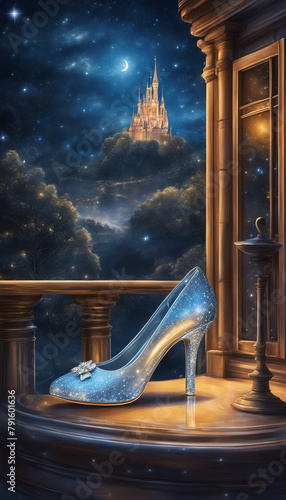 Magical Shoe with Castle Background under Moonlight
