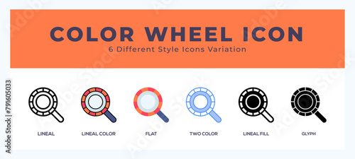 Color wheel icon set with different styles. Icons designed in filled. outline. flat. glyph and line colored.