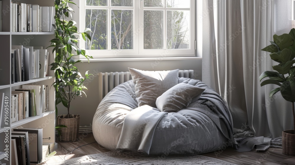 Obraz premium A 3d render of a bloggers cozy reading nook AI generated illustration