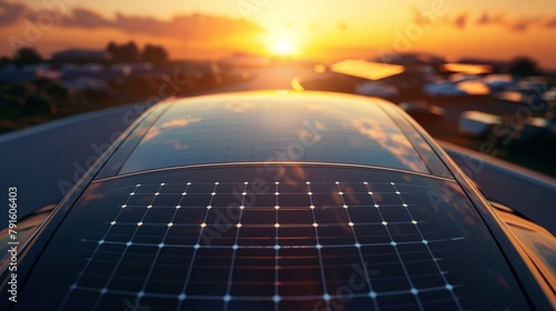 The simplicity and elegance of solar panels on a car  AI generated illustration photo