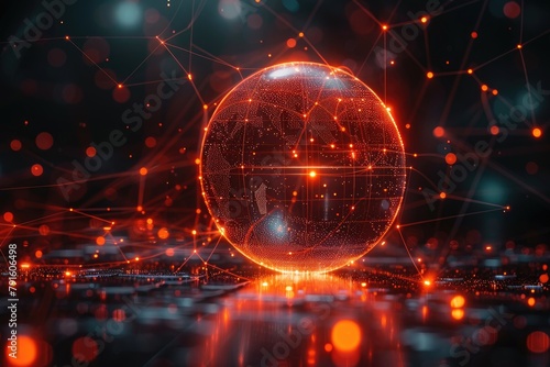 A glowing red and orange sphere made of connected dots and lines.
