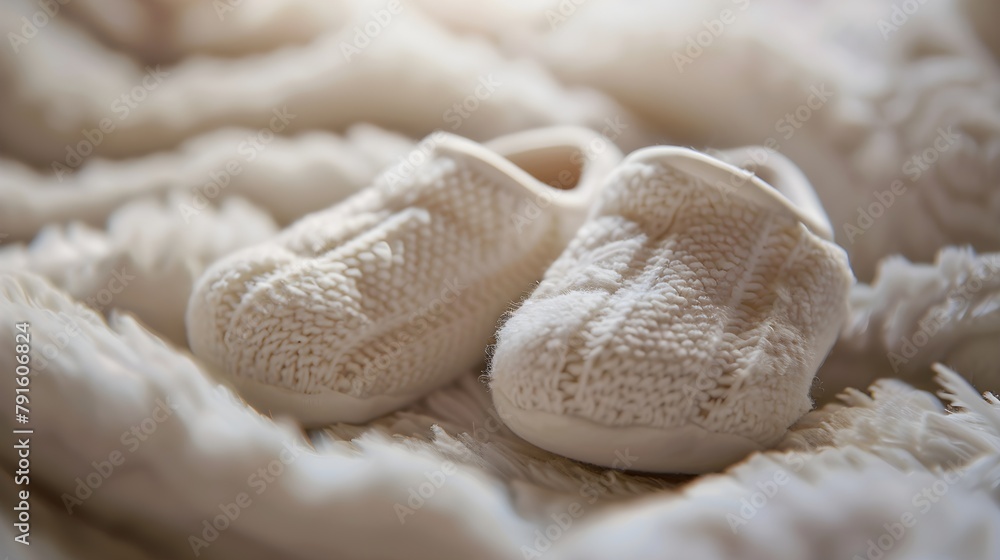 Close up view of a pair of flufy baby slippers Close up view of a pair of flufy baby slippers