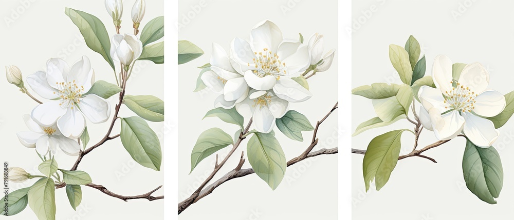 Fototapeta premium Stylized Cherry Blossom Illustrations: Artistic Representations of Branches and Flowers