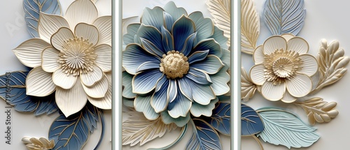 Elegant Blue and Gold Floral Decorative Elements Collection
