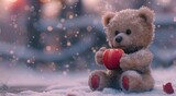 teddy bear with a flower on a blurred background