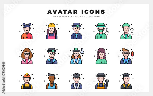 15 Avatar Lineal Color icon pack. vector illustration.