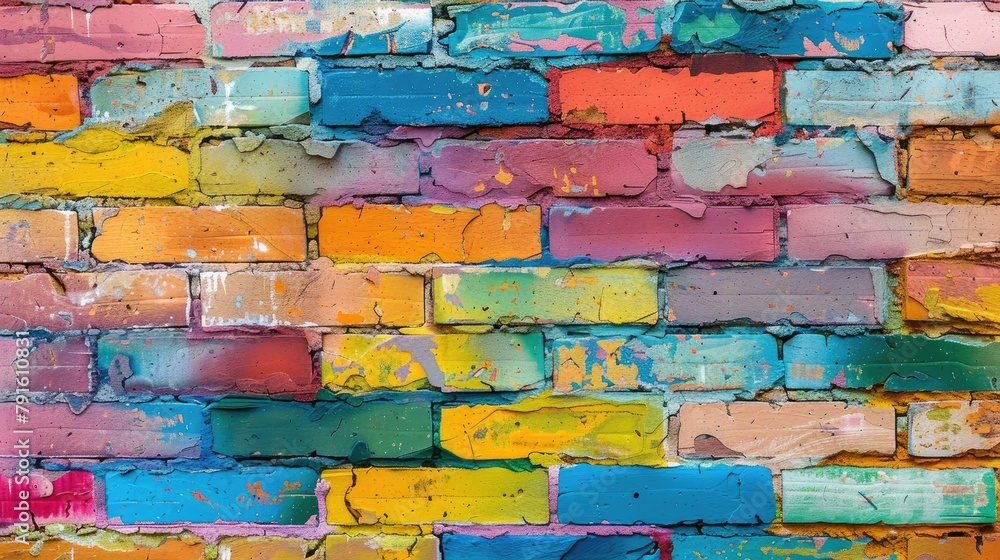 Fototapeta premium Colorful brick texture. Generative AI