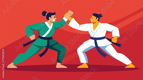 In a sparring match two martial artists engage in a battle of focus and concentration as they must constantly anticipate and react to their