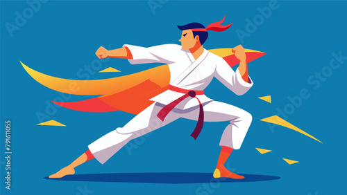 Traditional karate forms are combined with modern kickboxing techniques to form a dynamic hybrid style.