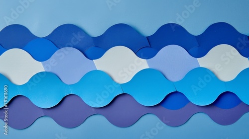 Abstract organic blue color paper cut overlapping paper ocean sea waves water texture background banner panorama for webdesign or business