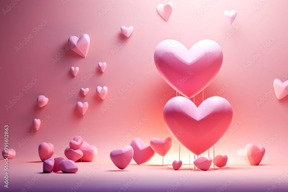 Happy Valentine's day sale banner and white Gift box on pink background, Heart and elements of love concept. copy space, Banner, web poster, flyer, stylish brochure, greeting card -3d Rendering