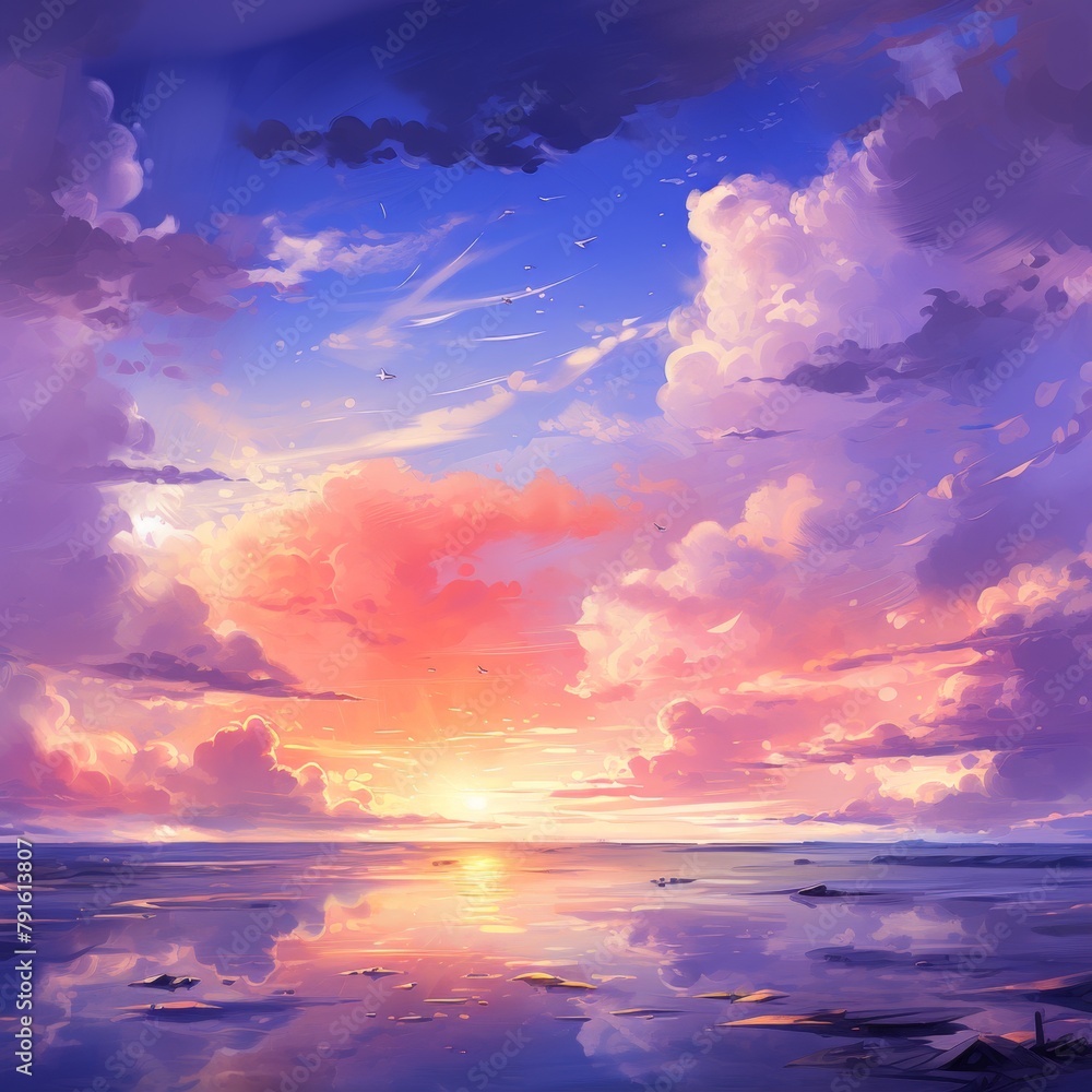 Sunset Painting Reflecting on Water AI generated