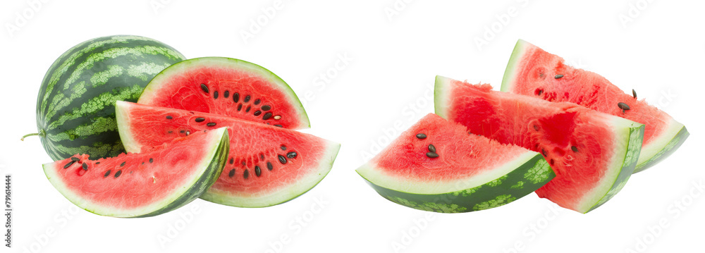 Summer juicy watermelon with slices isolated on transparent background Summer juicy watermelon with slices isolated on transparent background