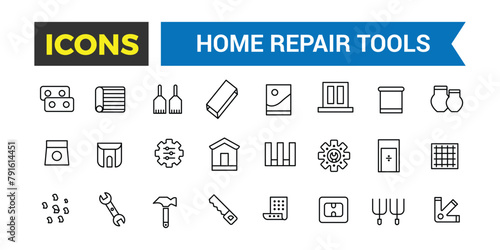 Outline Web Icons Set - Construction, Home Repair Tools, Thin Line Web Icons Collection, Vector Illustration