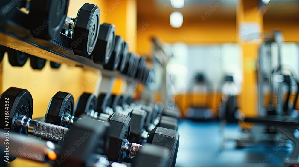 Fototapeta premium Gym dumbbells rack. Generative AI