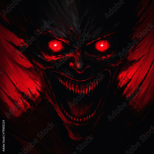 A scary evil demon with glowing red eyes. photo