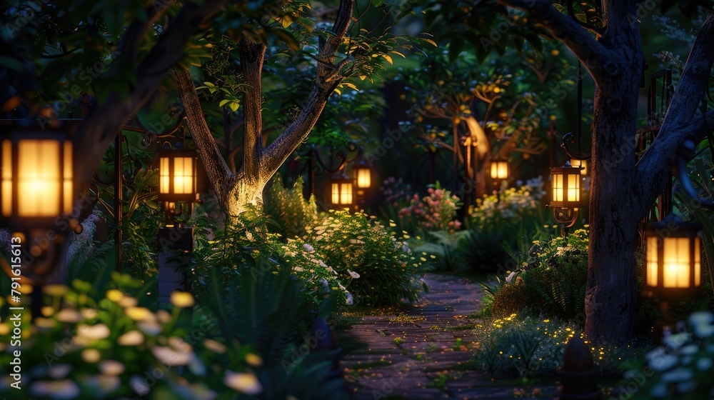 Fototapeta premium Illuminated garden. Generative AI