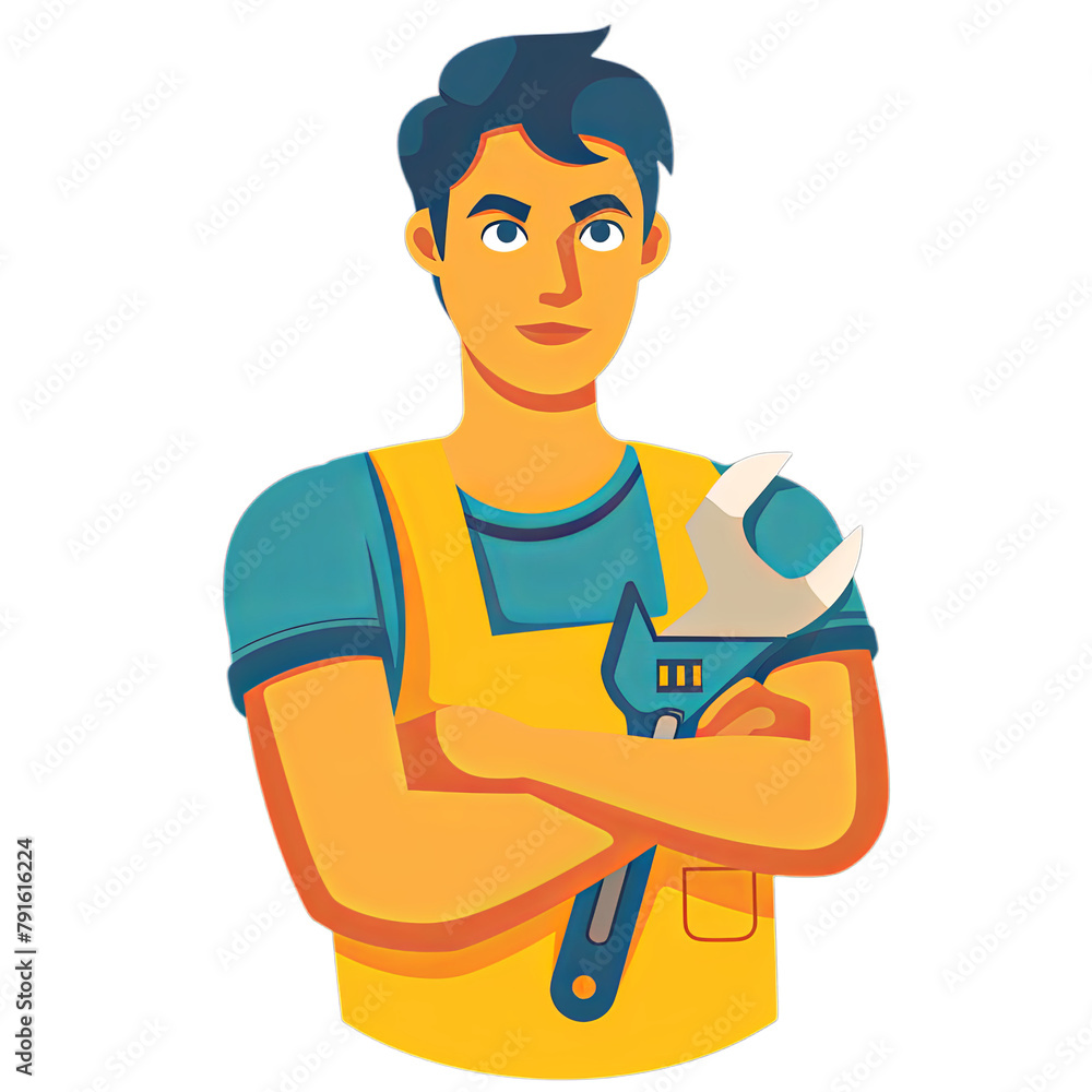 Mechanic with wrench vector icon. Simple flat symbol. Mechanic with wrench vector icon. Simple flat symbol.