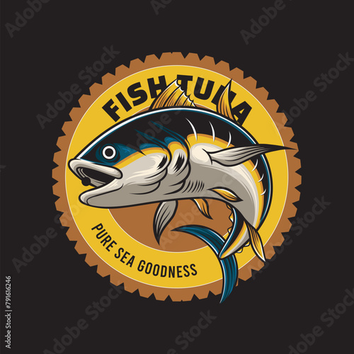 Vector Illustration of Tuna Fish with Vintage Illustration Available for Logo Badge