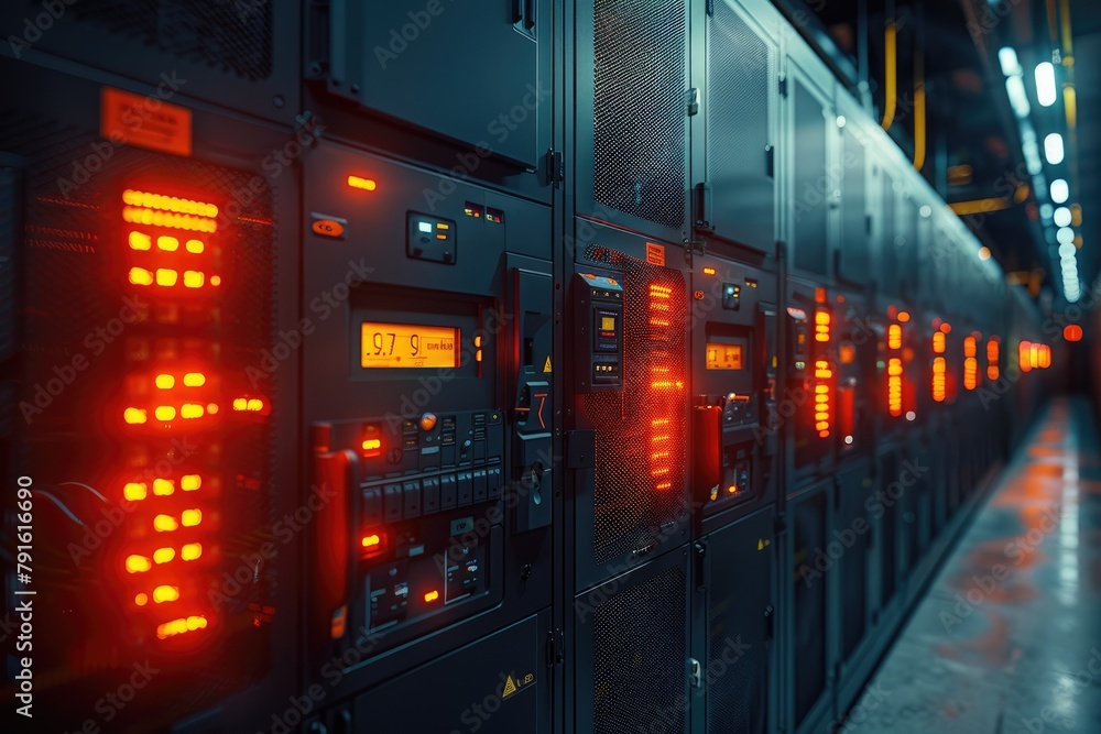 A circuit breaker in a control cabinet data center professional photography A circuit breaker in a control cabinet data center professional photography