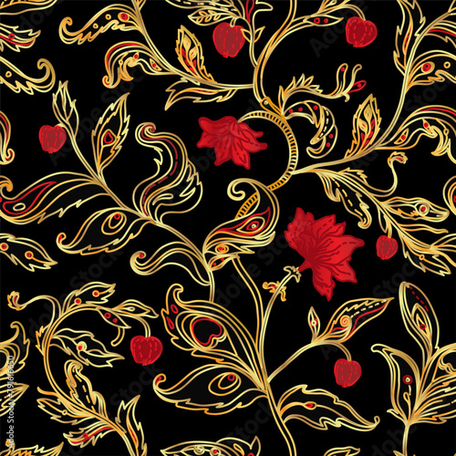 Seamless pattern with fantasy flowers, natural wallpaper, floral decoration c...