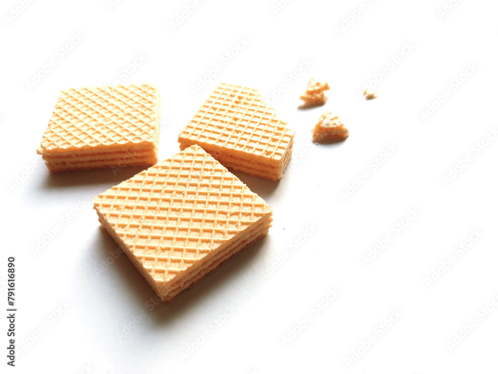 Orange flavored wafer snacks on a white background. Orange flavored wafer snacks on a white background.